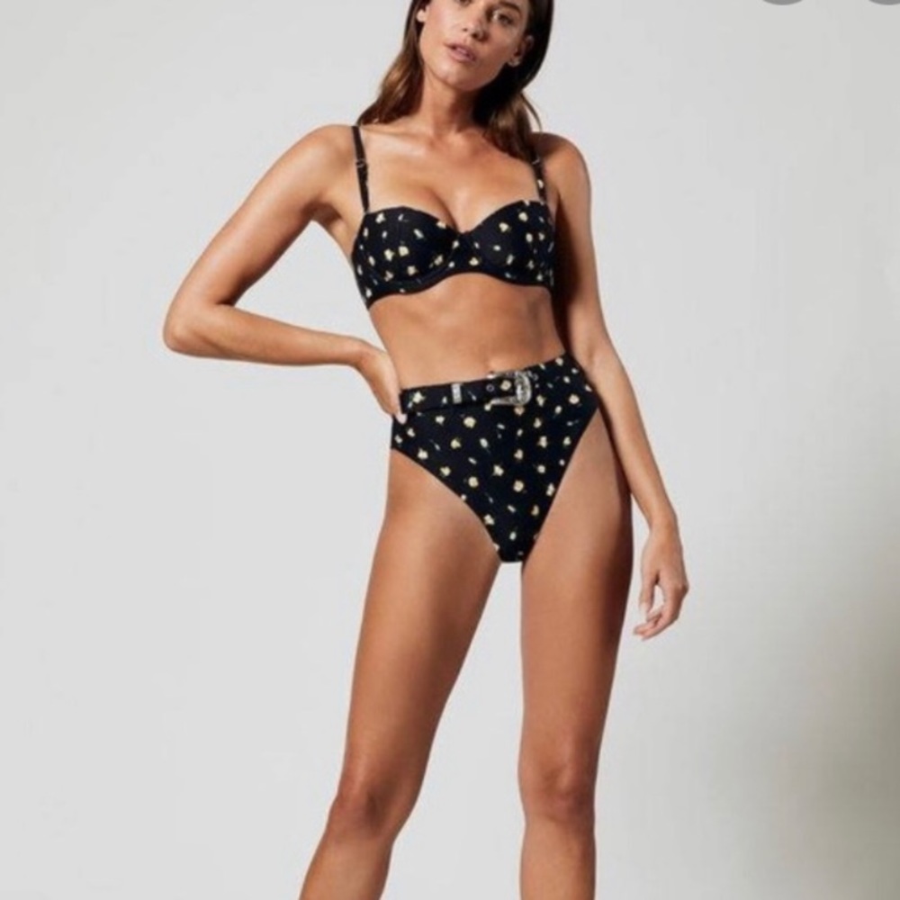 New Onia High Rise Floral Bikini Set in Black - Picture 2 of 11